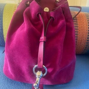 Rebecca Minkoff suede mini backpack in orchid.
